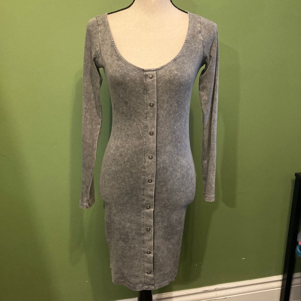 Women's ASOS Grey Acid Wash Long Sleeve Button Front Bodycon Dress US 2
